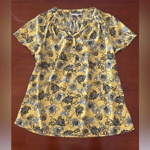 👚 Dana Buchman Paisley Floral Yellow and Blue "Lemon Drop" Top size Medium